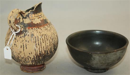 A Greek blackware bowl and a Gnathian ware oinochoe, Apulia, 4th / 5th century BC, 9.5cm